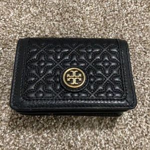 Tory Burch Leather Card Holder with Keyring in Black/Gold. Mint Conditon.